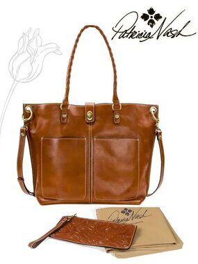 Patricia Nash Brown Tan Marseille Leather Grommet Tote Purse Shoulder Bag